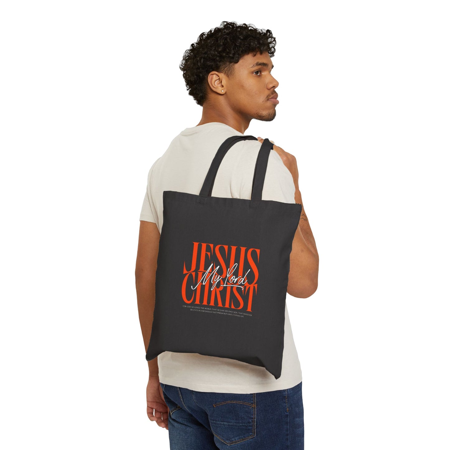Jesus Christ My Lord Tote Bag | Christian Canvas Tote | Faith-Based Reusable Bag | John 3:16 Scripture Bag | Faith & Flow