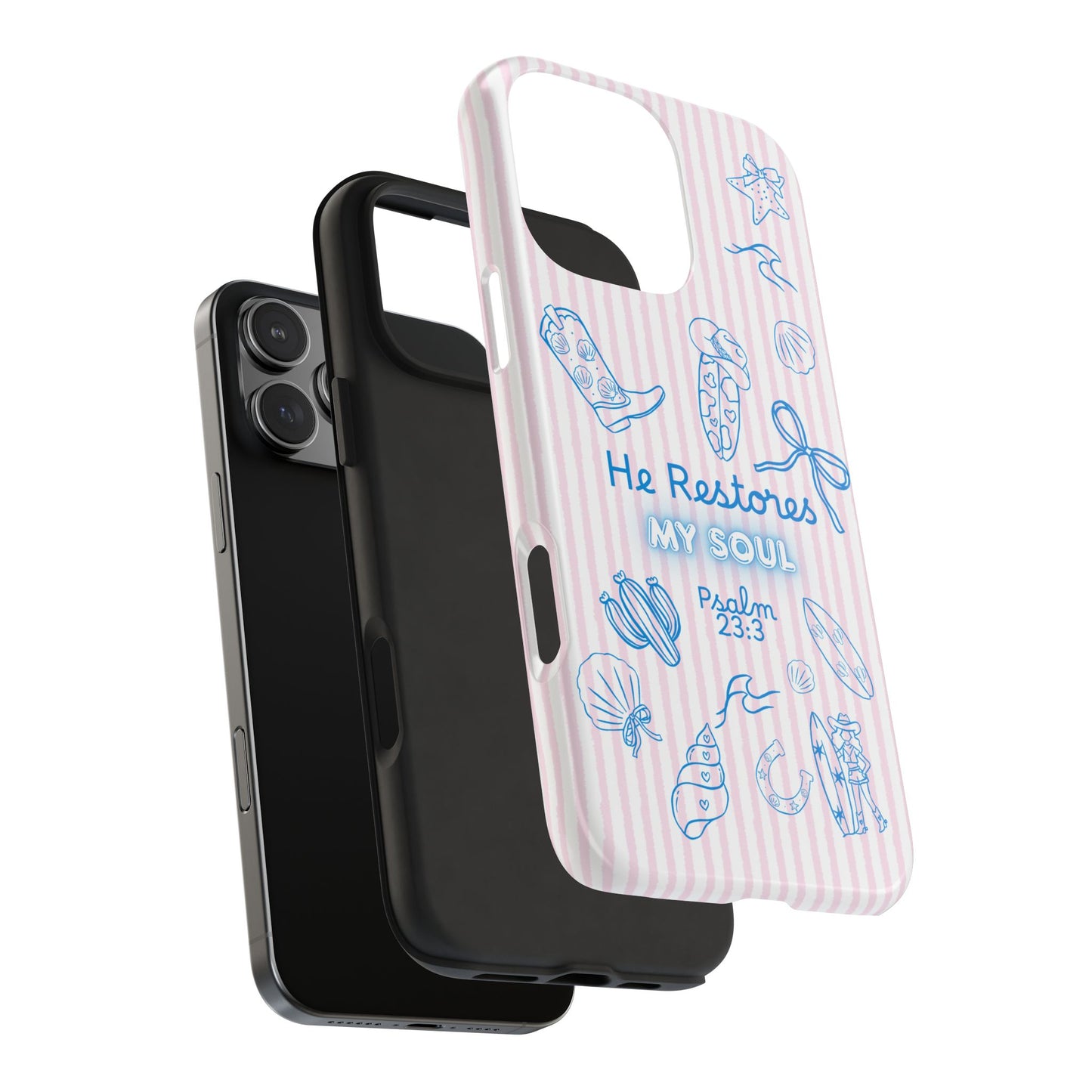 Inspirational Tough Phone Case - 'He Restores My Soul' with Psalm 23:3