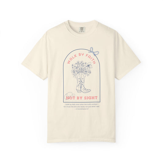 Walk by Faith Not by Sight Shirt – Christian Cowgirl Tee for Women | Floral Western Faith T-Shirt