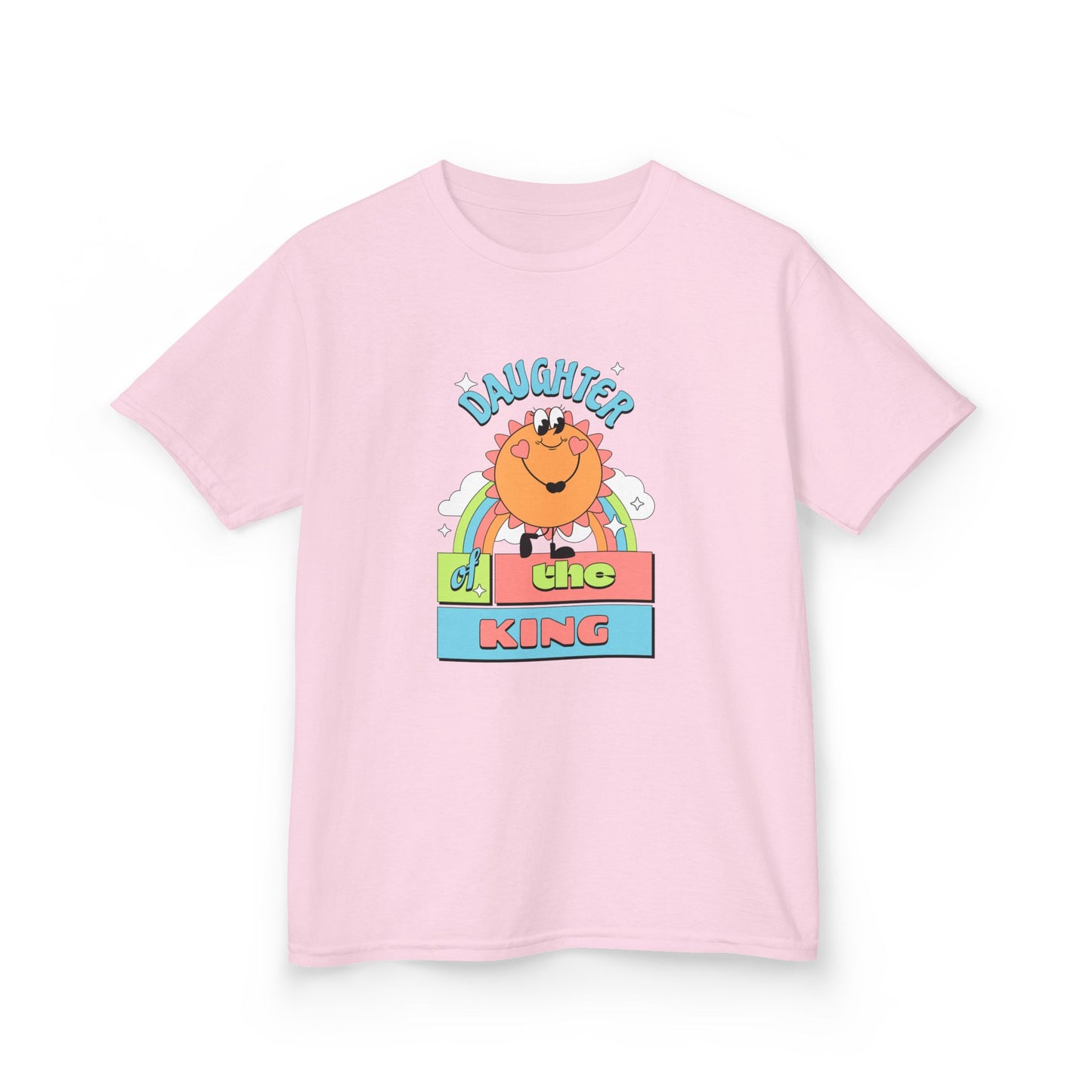 Daughter of the King Kids' Christian T-Shirt for Girls | Faith-Based Tee with Rainbow & Sunshine | Fearfully Made Kids Collection | Faith & Flow