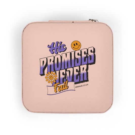 His Promises Never Fail Christian Jewelry Travel Case | Faith-Based Organizer with Scripture | Joshua 23:14 | Compact Storage | Faith & Flow