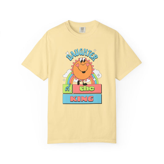 Daughter of the King Women's Christian T-Shirt | Faith-Based Tee with Rainbow & Sunshine Design | Inspirational Royal Identity Shirt | Faith & Flow