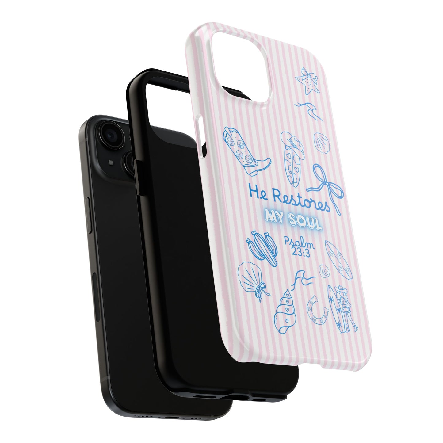 Inspirational Tough Phone Case - 'He Restores My Soul' with Psalm 23:3