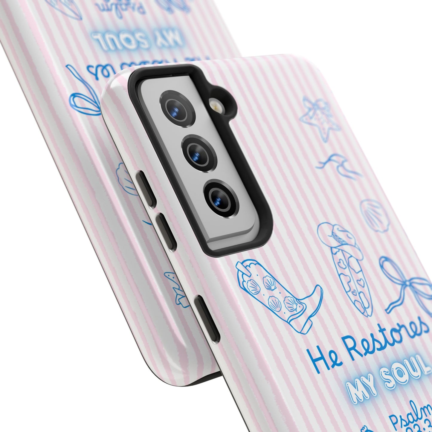 Inspirational Tough Phone Case - 'He Restores My Soul' with Psalm 23:3