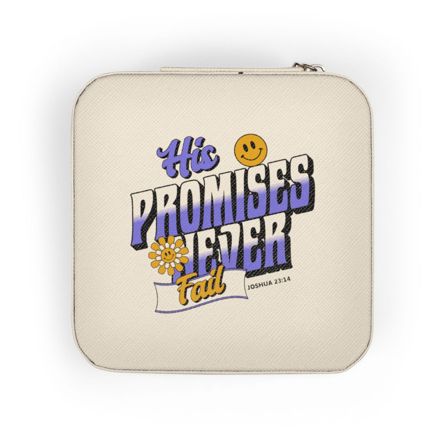 His Promises Never Fail Christian Jewelry Travel Case | Faith-Based Organizer with Scripture | Joshua 23:14 | Compact Storage | Faith & Flow