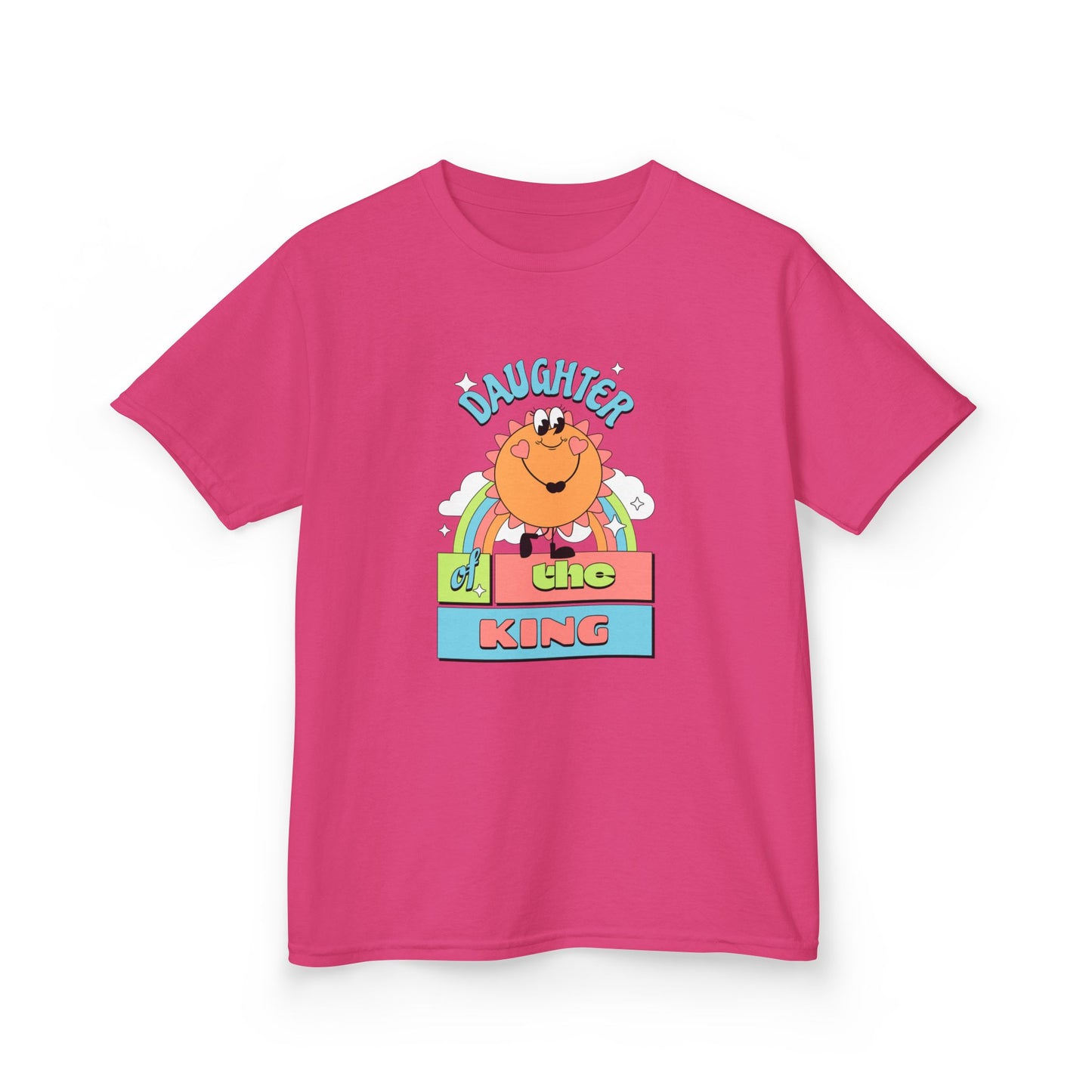Daughter of the King Kids' Christian T-Shirt for Girls | Faith-Based Tee with Rainbow & Sunshine | Fearfully Made Kids Collection | Faith & Flow