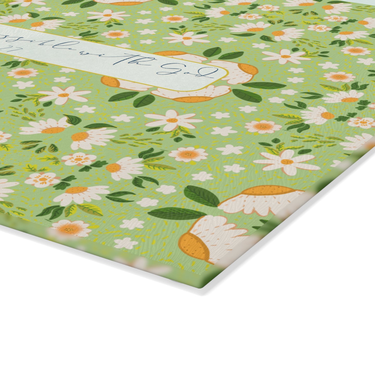 Floral Glass Cutting Board - 'All Things Are Possible' Inspirational Kitchen Decor