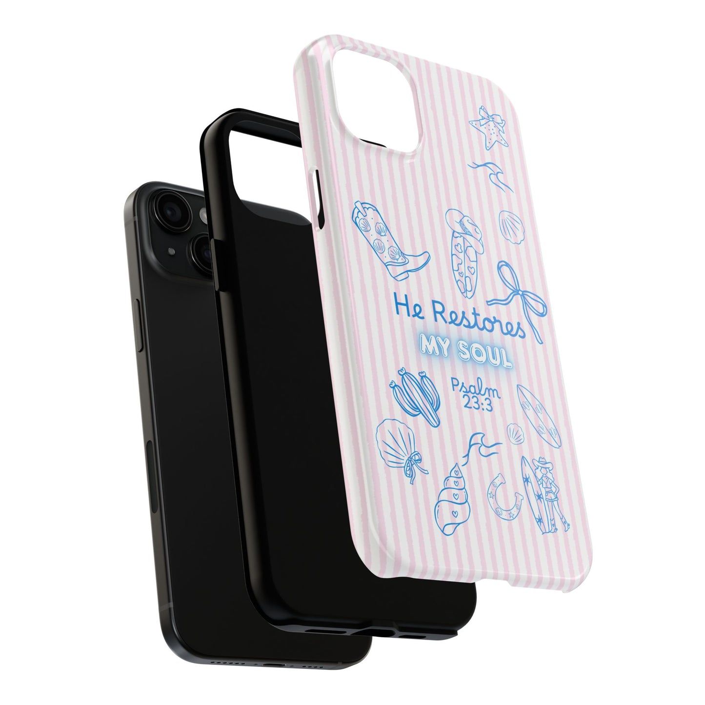 Inspirational Tough Phone Case - 'He Restores My Soul' with Psalm 23:3