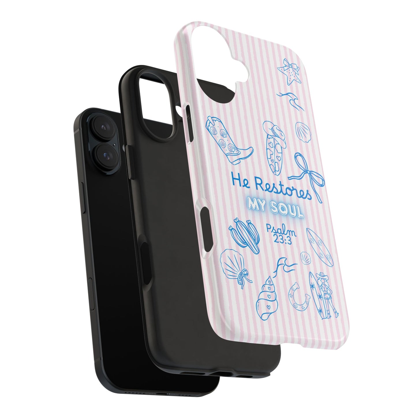 Inspirational Tough Phone Case - 'He Restores My Soul' with Psalm 23:3