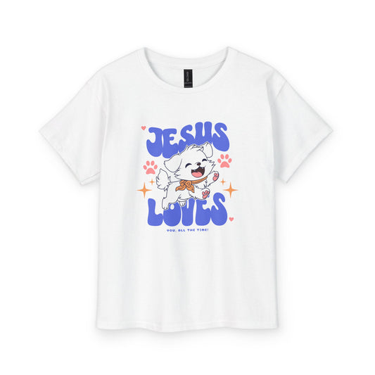 Jesus Loves You Kids' Christian T-Shirt | Faith-Based Tee with Puppy Design | All the Time | Fearfully Made Kids Collection | Faith & Flow