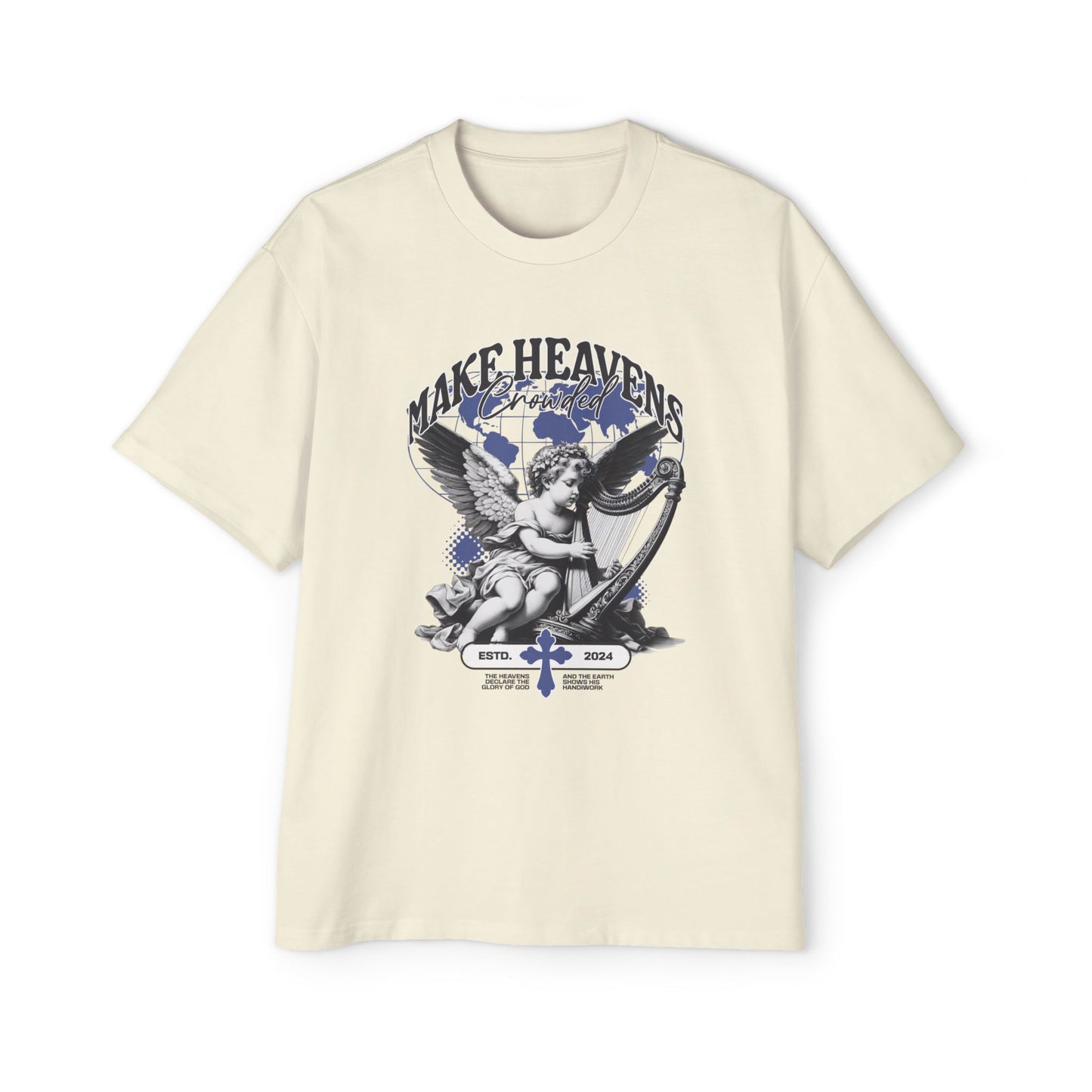 Make Heaven Crowded Oversized T-Shirt | Christian Worship Tee | Premium Heavy Weight Faith Apparel | Angel Harp Design | Faith & Flow