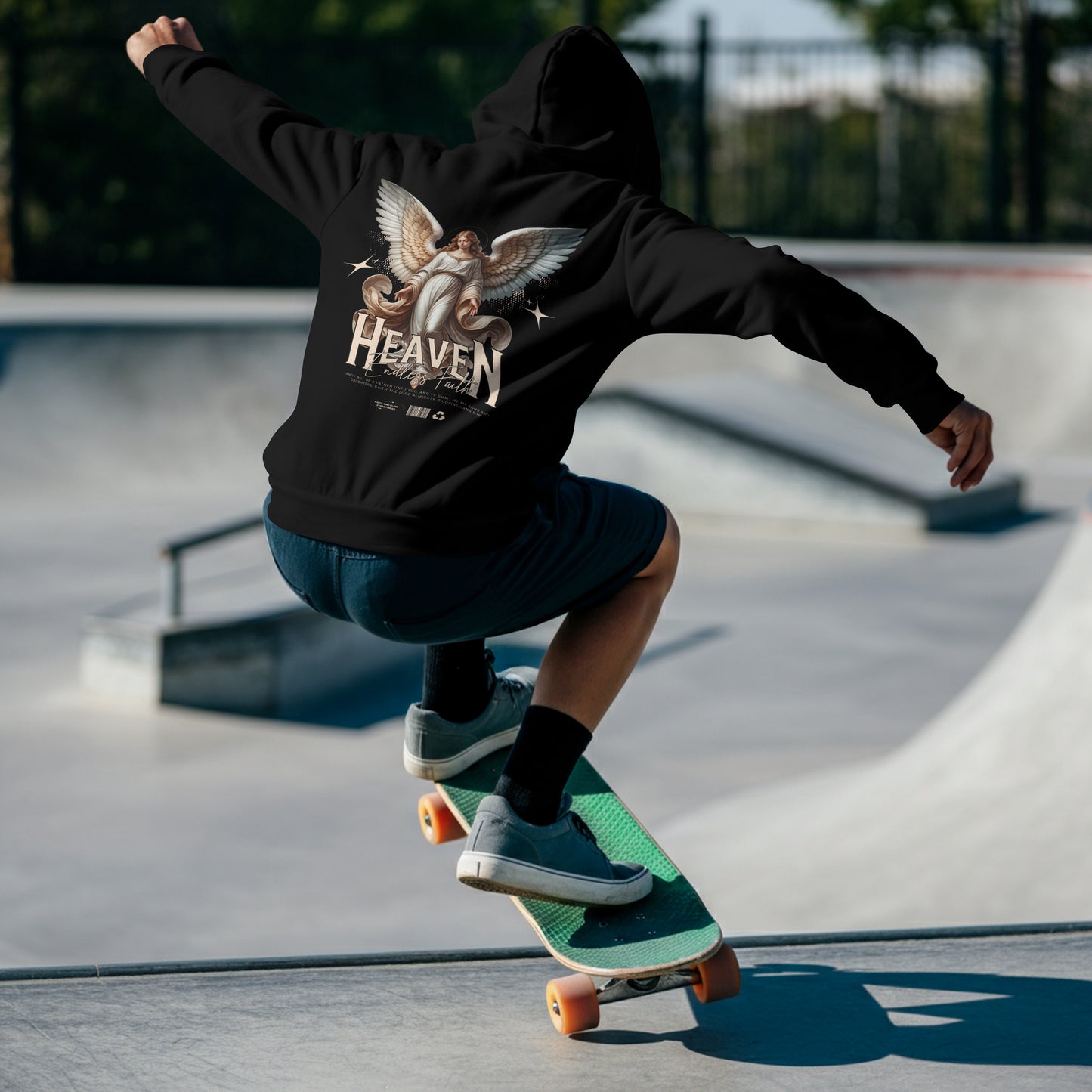 Heaven Endless Faith Oversized Hoodie | 2 Corinthians 6:18 Christian Hoodie | Angel Wings Design | Premium Garment-Dyed Cotton