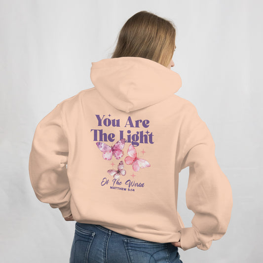 Inspirational Butterfly Hoodie - You Are The Light, Cute Fleece Sweatshirt, Gift for Her, Christian Hoodie, Motivational Wear