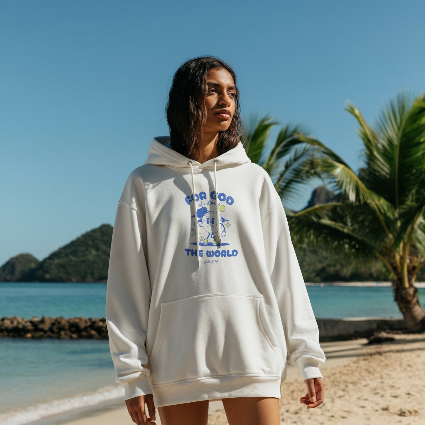 For God So Loved the World Hoodie - John 3:16 Christian Hoodie White - Vintage Retro Faith Sweatshirt