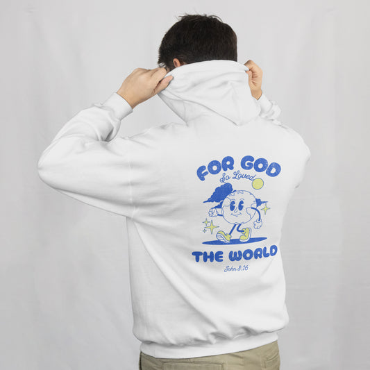 For God So Loved the World Hoodie - John 3:16 Christian Hoodie White - Vintage Retro Faith Sweatshirt