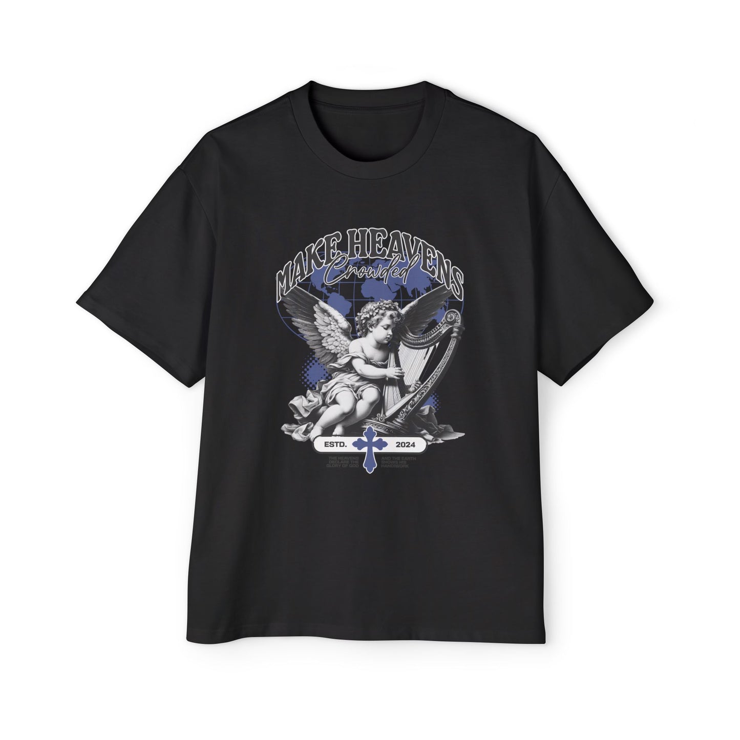Make Heaven Crowded Oversized T-Shirt | Christian Worship Tee | Premium Heavy Weight Faith Apparel | Angel Harp Design | Faith & Flow