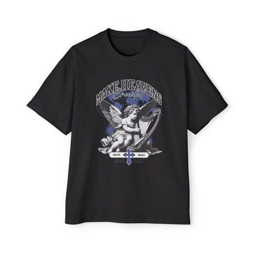 Make Heaven Crowded Oversized T-Shirt | Christian Worship Tee | Premium Heavy Weight Faith Apparel | Angel Harp Design | Faith & Flow