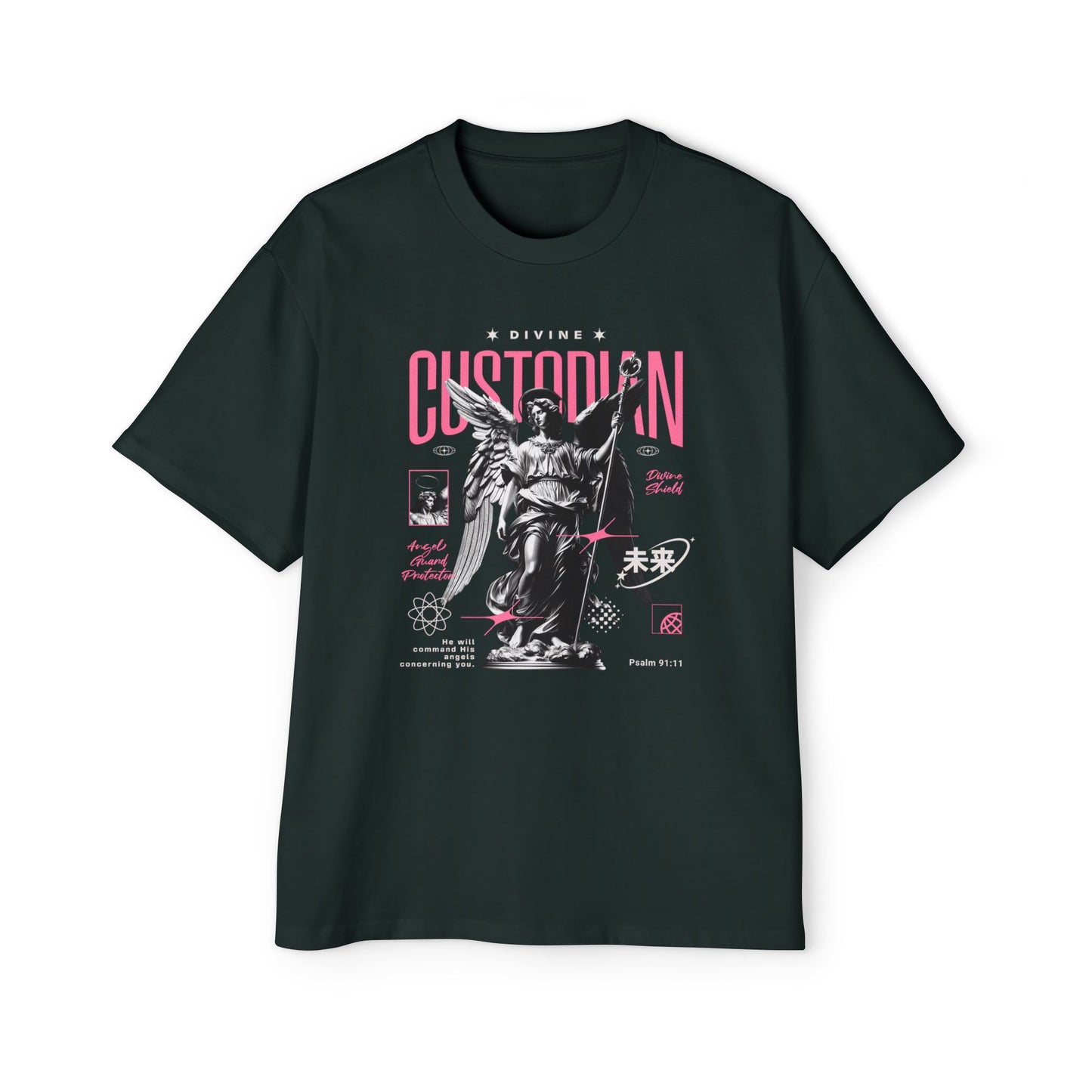 Divine Custodian Oversize T-Shirt | Psalm 91:11 | Premium Heavy Weight Christian Oversized Tee | Angel Guard Protection | Faith & Flow