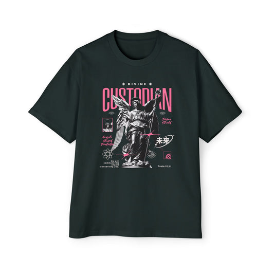 Divine Custodian Oversize T-Shirt | Psalm 91:11 | Premium Heavy Weight Christian Oversized Tee | Angel Guard Protection | Faith & Flow