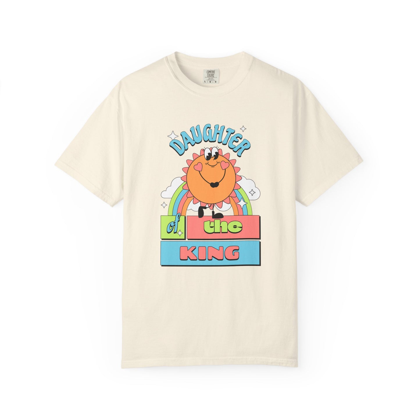 Daughter of the King Women's Christian T-Shirt | Faith-Based Tee with Rainbow & Sunshine Design | Inspirational Royal Identity Shirt | Faith & Flow