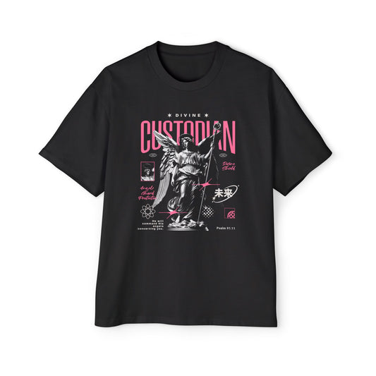 Divine Custodian Oversize T-Shirt | Psalm 91:11 | Premium Heavy Weight Christian Oversized Tee | Angel Guard Protection | Faith & Flow