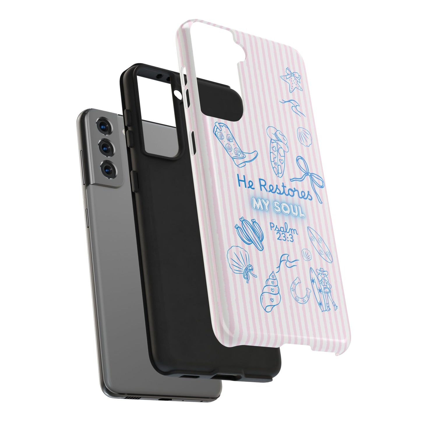 Inspirational Tough Phone Case - 'He Restores My Soul' with Psalm 23:3