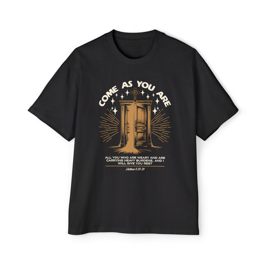 Come As You Are Christian T-Shirt | Matthew 11:28 Scripture Tee | Oversized Heavy Weight Faith Shirt | Christian StreetWear | Faith & Flow