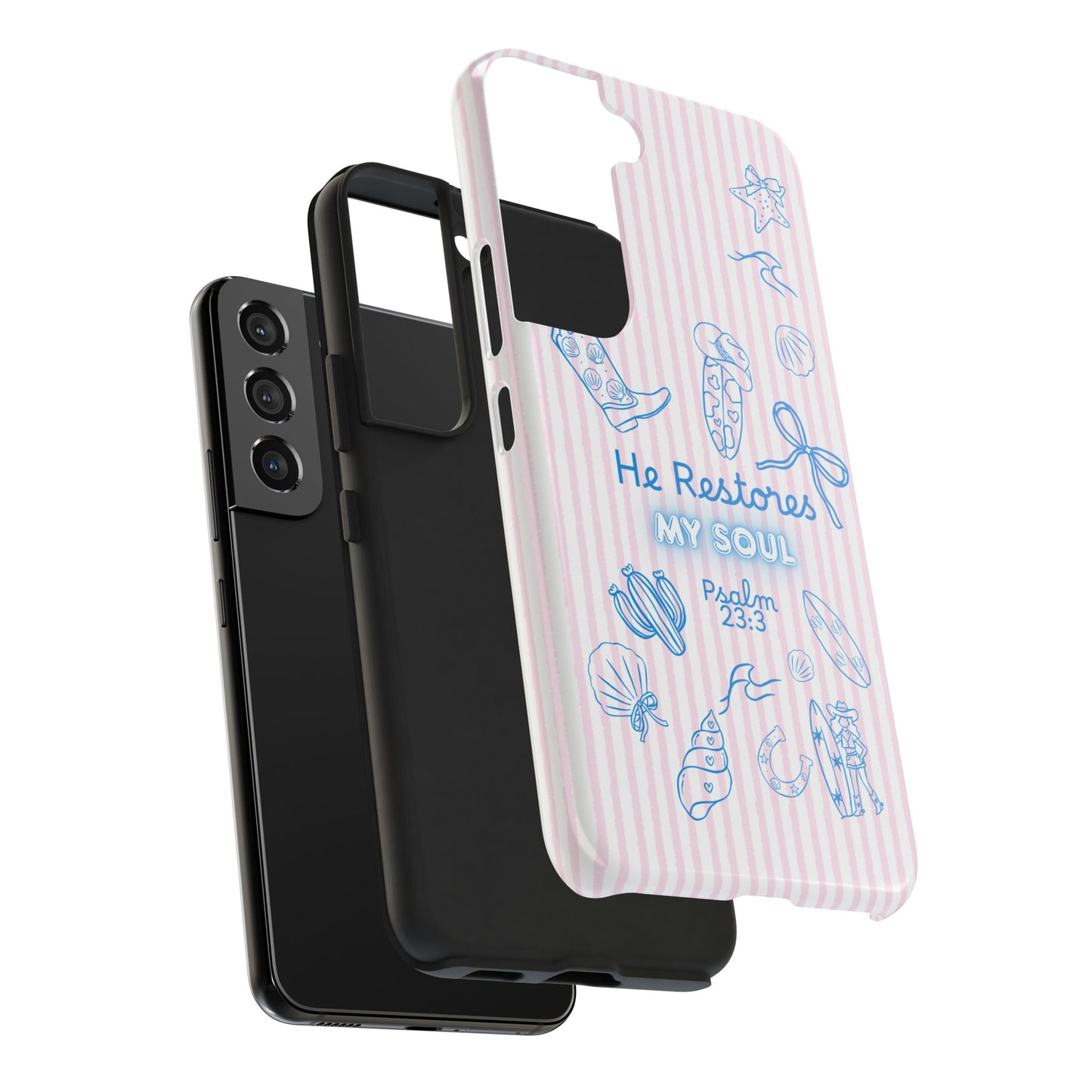 Inspirational Tough Phone Case - 'He Restores My Soul' with Psalm 23:3