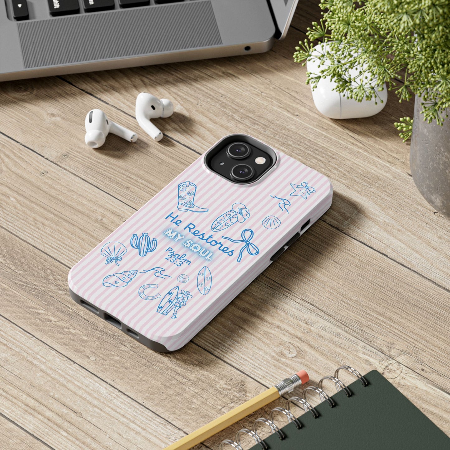 Inspirational Tough Phone Case - 'He Restores My Soul' with Psalm 23:3