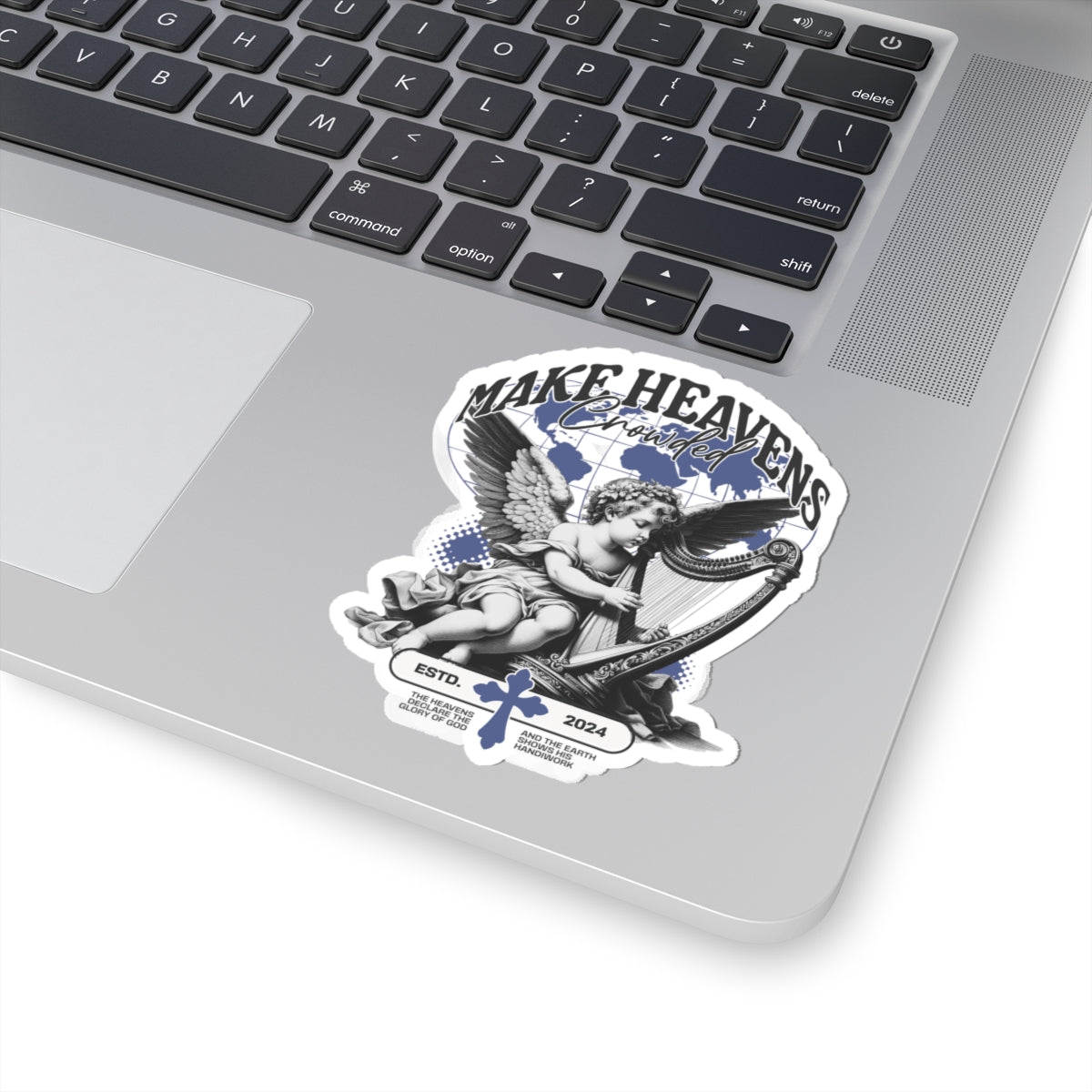 Make Heaven Crowded Sticker | Christian Vinyl Sticker | Waterproof Faith Decal | Angel Harp Design | Faith & Flow