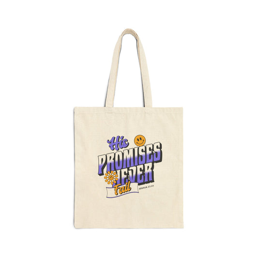 His Promises Never Fail Christian Tote Bag | Faith-Based Canvas Bag with Scripture | Joshua 23:14 | Retro Inspirational Design | Faith & Flow