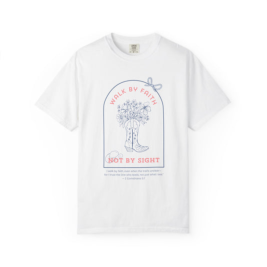 Walk by Faith Not by Sight Shirt – Christian Cowgirl Tee for Women | Floral Western Faith T-Shirt