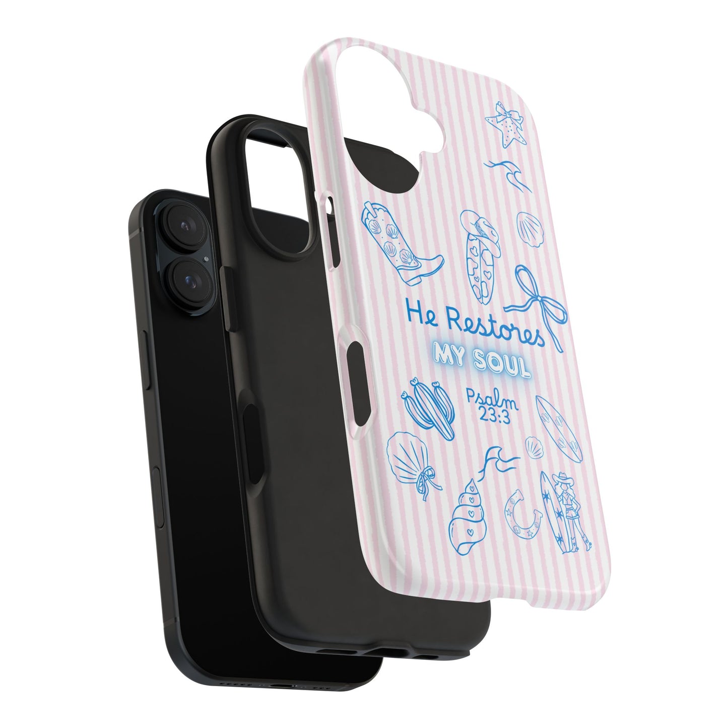 Inspirational Tough Phone Case - 'He Restores My Soul' with Psalm 23:3