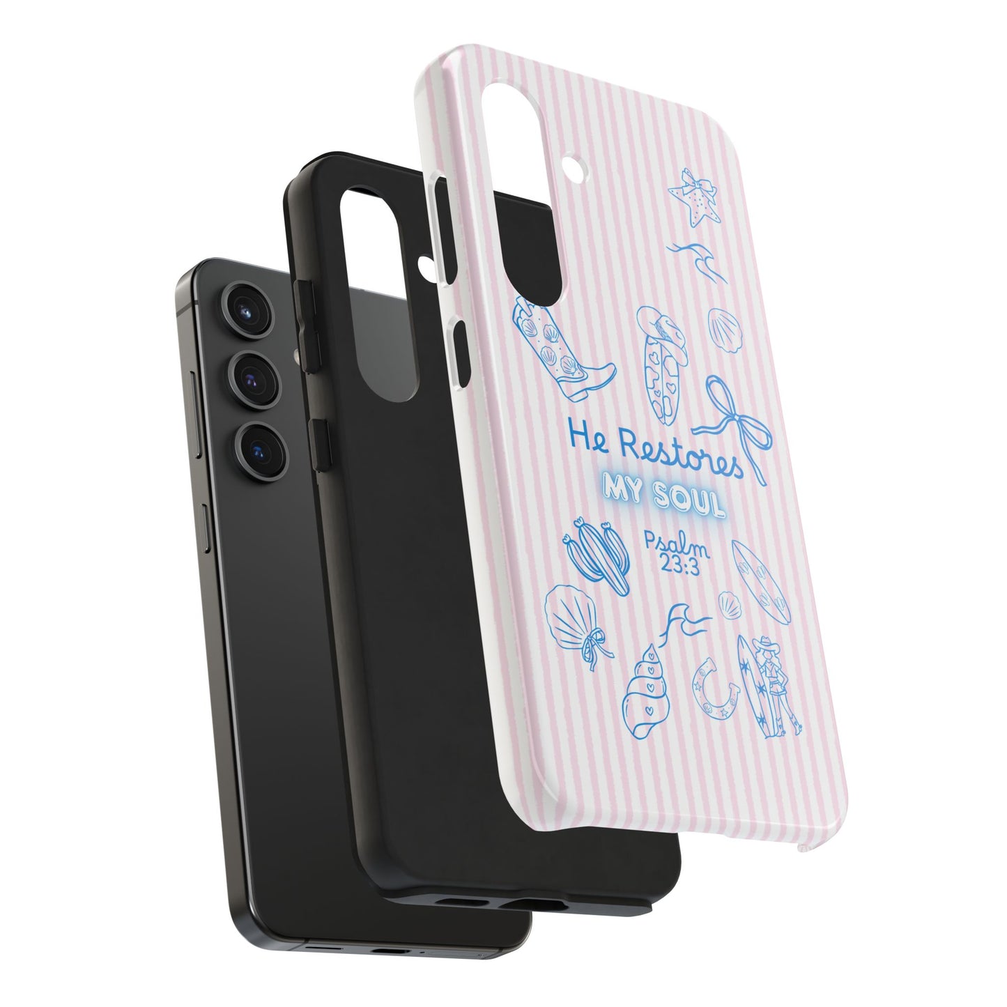 Inspirational Tough Phone Case - 'He Restores My Soul' with Psalm 23:3