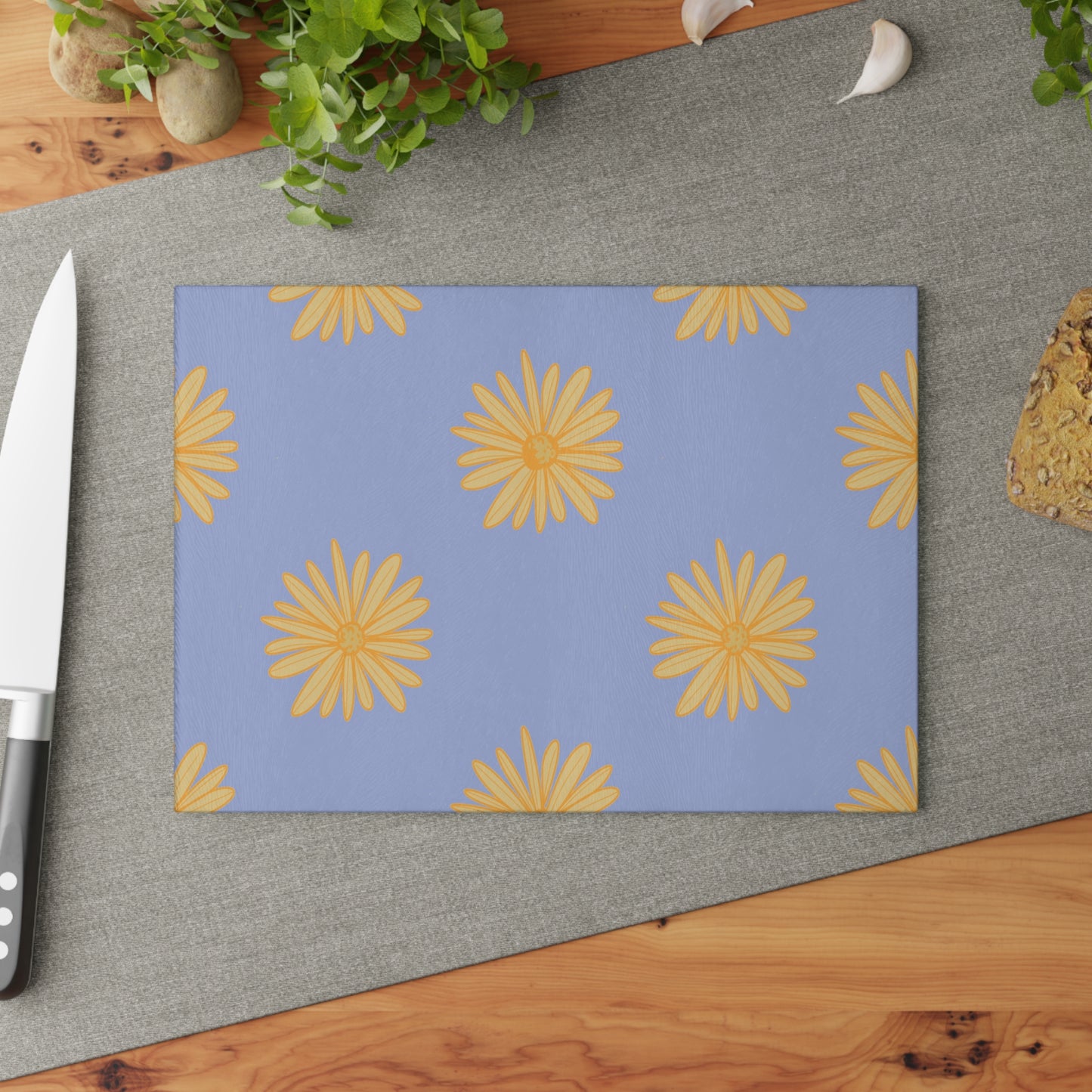 Blue Floral Glass Cutting Board - Perfect for Summer Cooking & Gifting