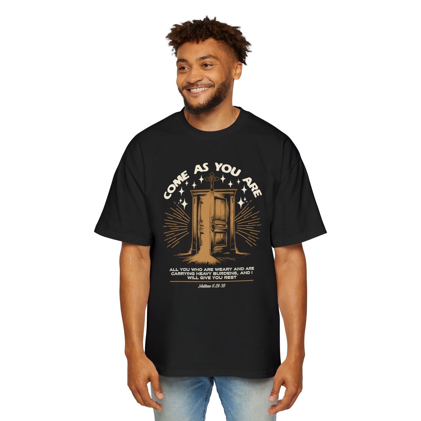 Come As You Are Christian T-Shirt | Matthew 11:28 Scripture Tee | Oversized Heavy Weight Faith Shirt | Christian StreetWear | Faith & Flow