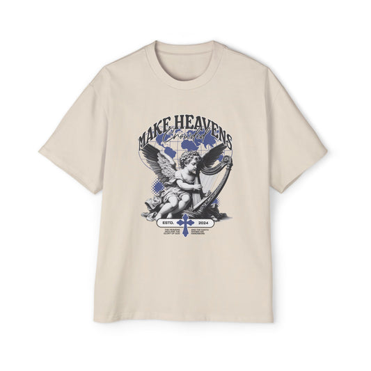 Make Heaven Crowded Oversized T-Shirt | Christian Worship Tee | Premium Heavy Weight Faith Apparel | Angel Harp Design | Faith & Flow