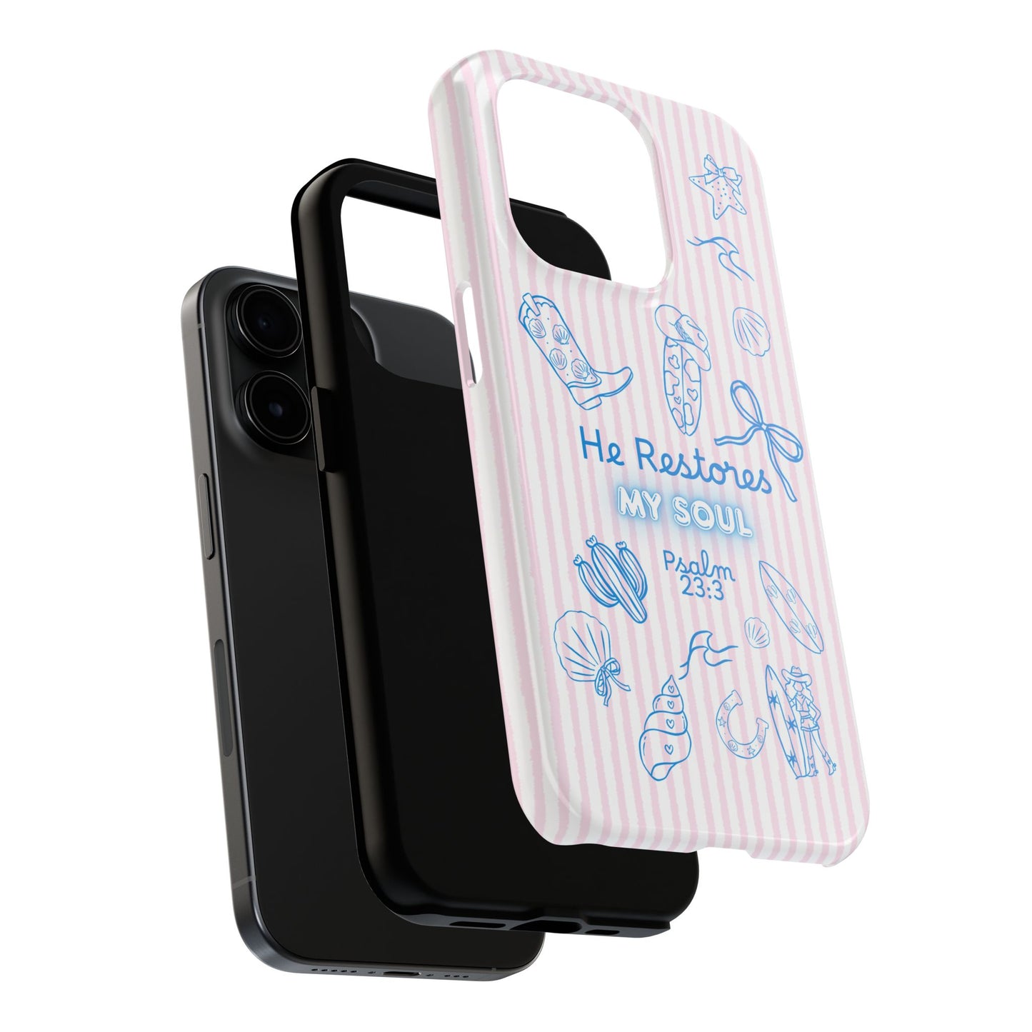 Inspirational Tough Phone Case - 'He Restores My Soul' with Psalm 23:3
