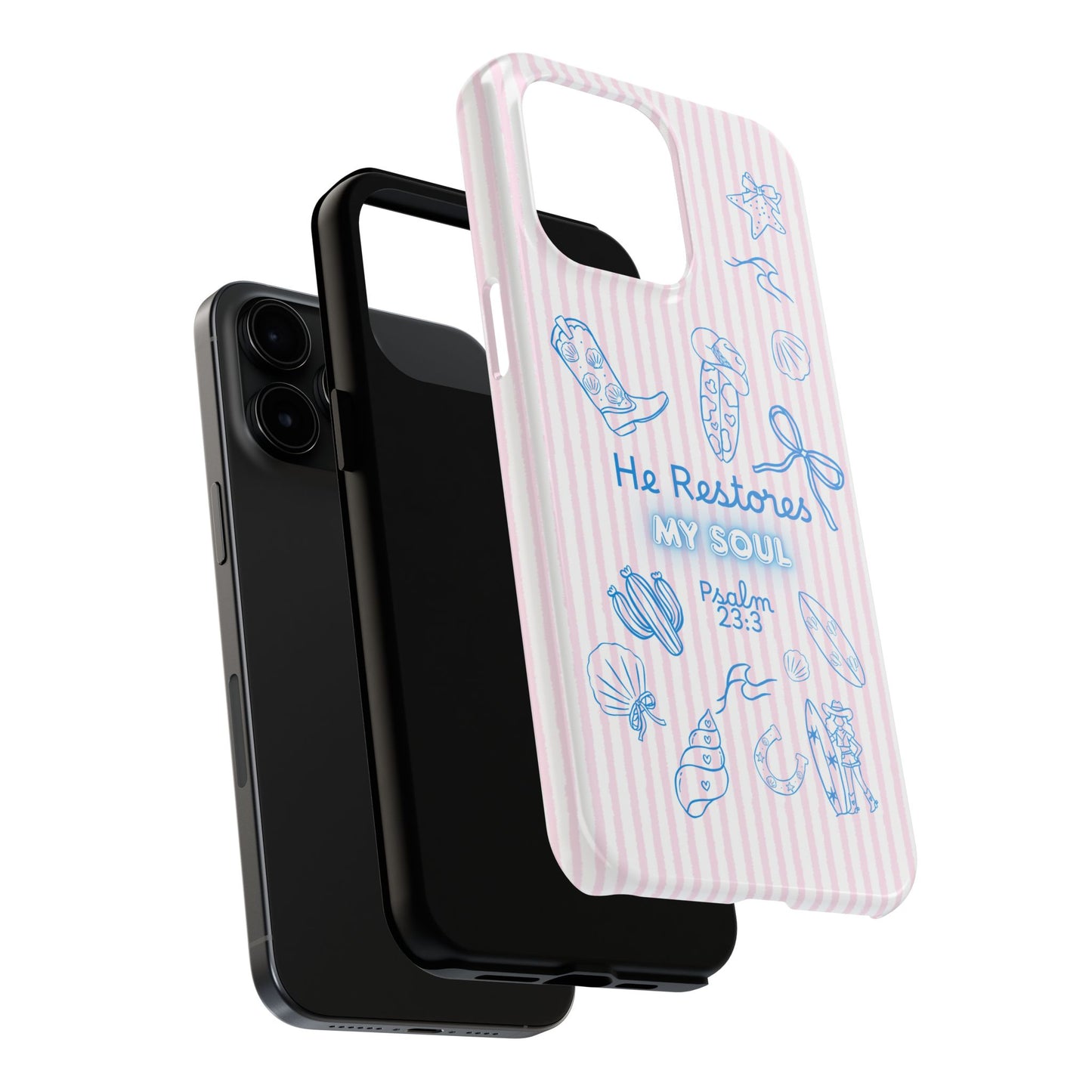 Inspirational Tough Phone Case - 'He Restores My Soul' with Psalm 23:3