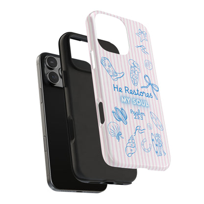 Inspirational Tough Phone Case - 'He Restores My Soul' with Psalm 23:3