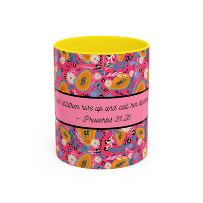 Colorful Floral Coffee Mug - Proverbs 31:28 Inspirational Gift for Mother’s Day