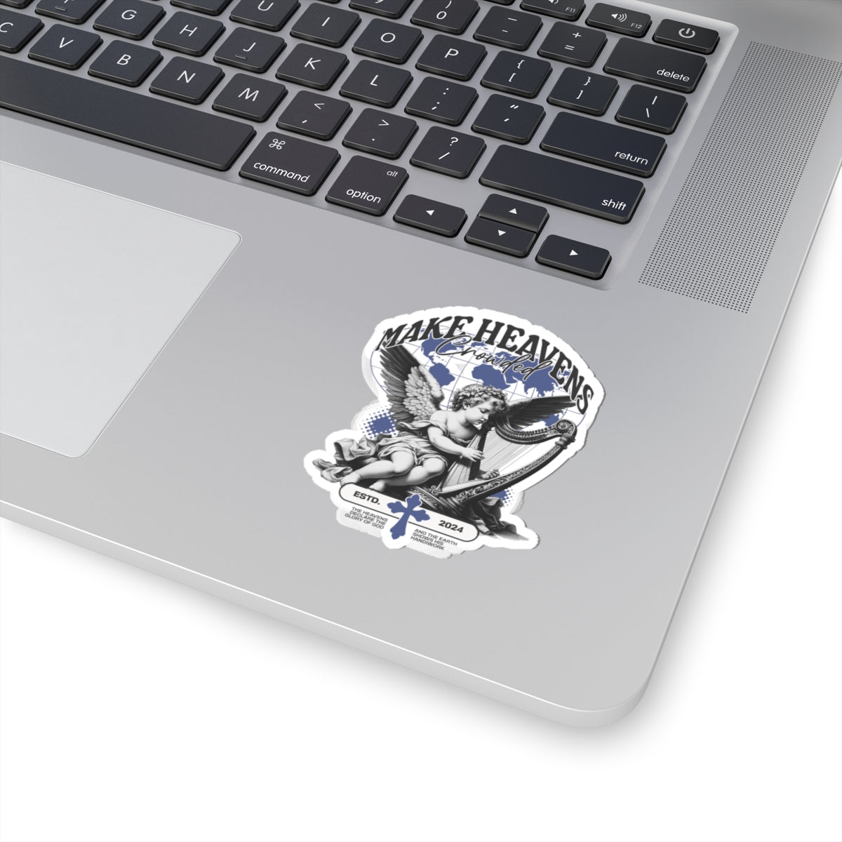 Make Heaven Crowded Sticker | Christian Vinyl Sticker | Waterproof Faith Decal | Angel Harp Design | Faith & Flow