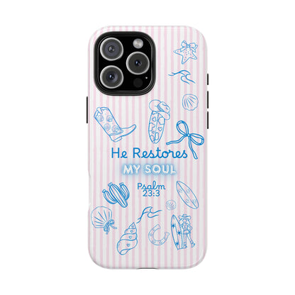 Inspirational Tough Phone Case - 'He Restores My Soul' with Psalm 23:3