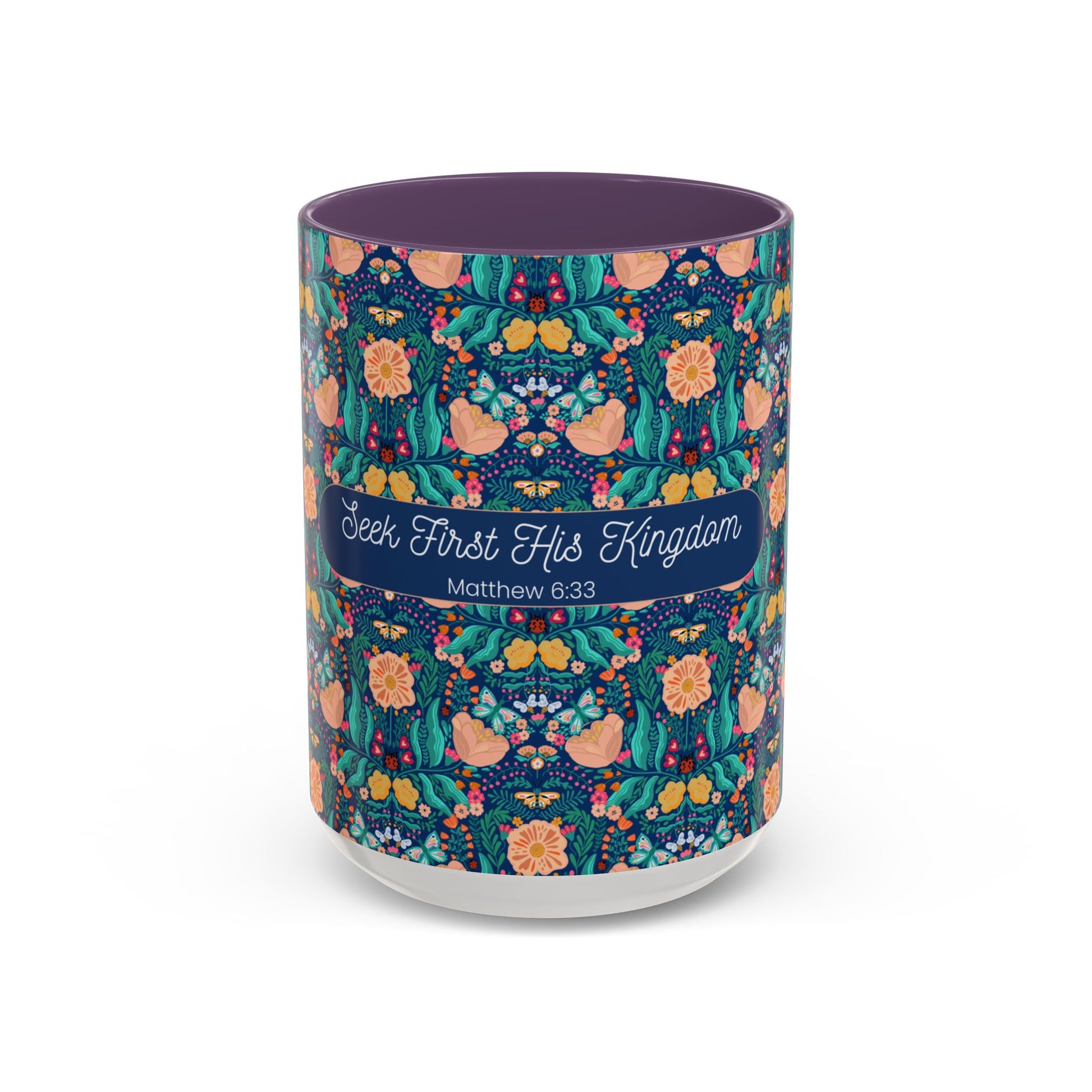 christian mug matthew 6:33 floral 15oz pink women faith