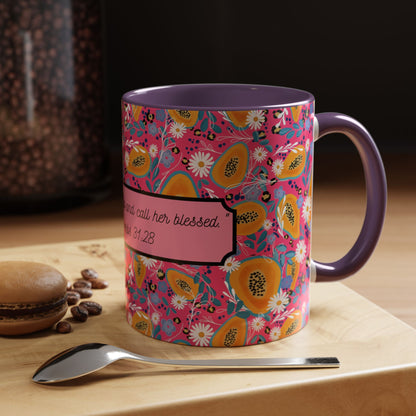 colorful floral christian coffee mug proverbs 31:28 gift for women