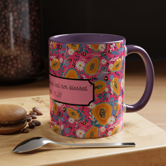 colorful floral christian coffee mug proverbs 31:28 gift for women