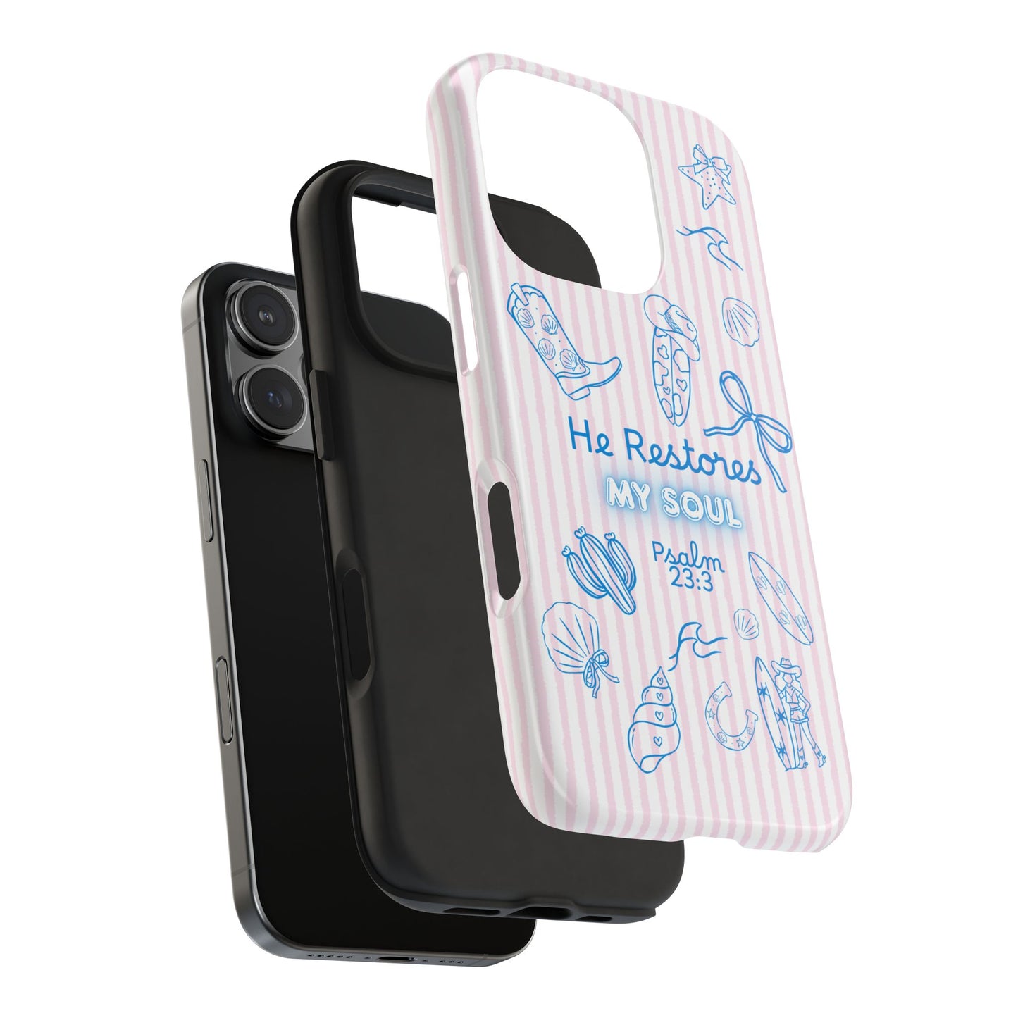 Inspirational Tough Phone Case - 'He Restores My Soul' with Psalm 23:3