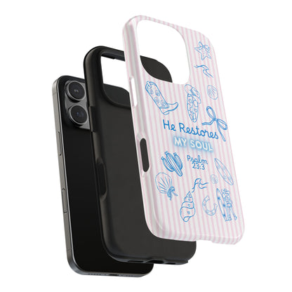 Inspirational Tough Phone Case - 'He Restores My Soul' with Psalm 23:3