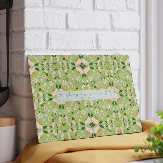 All Things Are Possible Christian Glass Cutting Board – Floral Inspirational Kitchen Decor