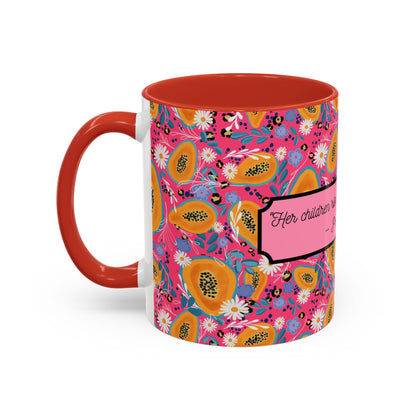 floral christian coffee mug red proverbs 31:28 women